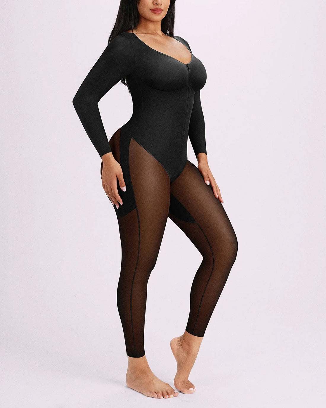 BOOT-YEAH™ Zip-Front Tummy Control Full-Length Bodysuit - Black