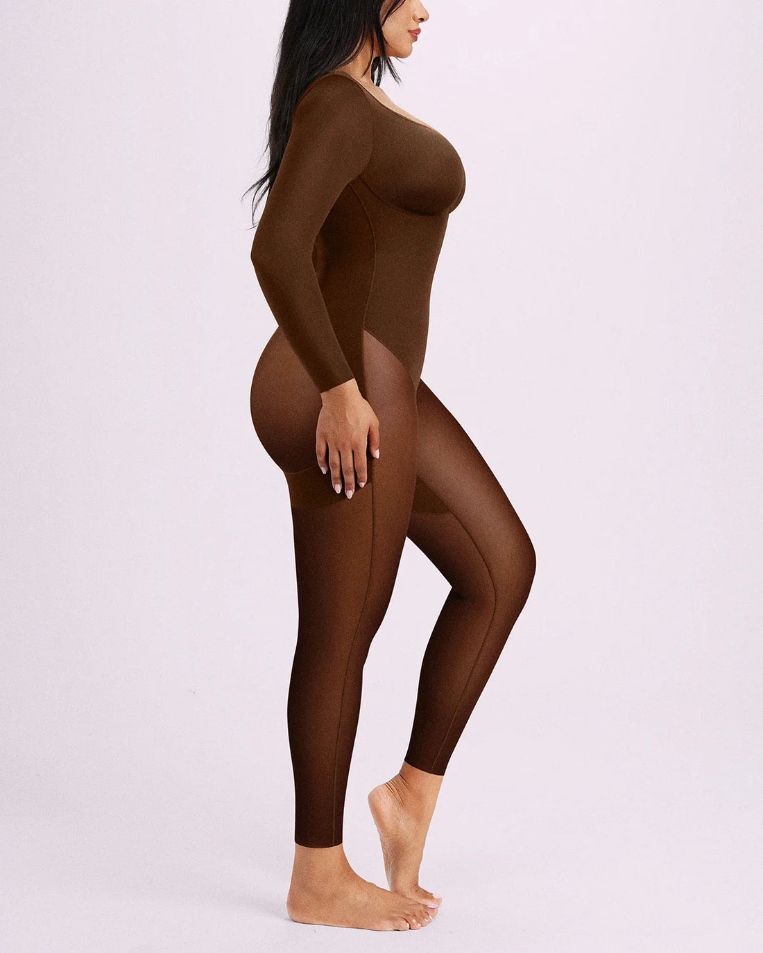 BOOT-YEAH™ Zip-Front Tummy Control Full-Length Bodysuit - Brown