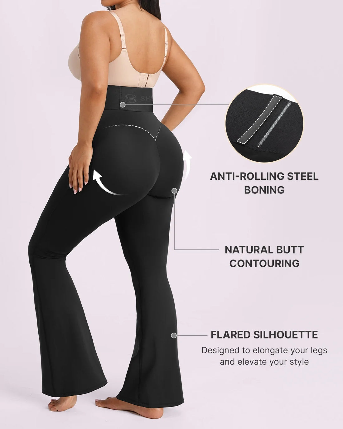 High-Waisted Tummy Control Flare Leggings - Black