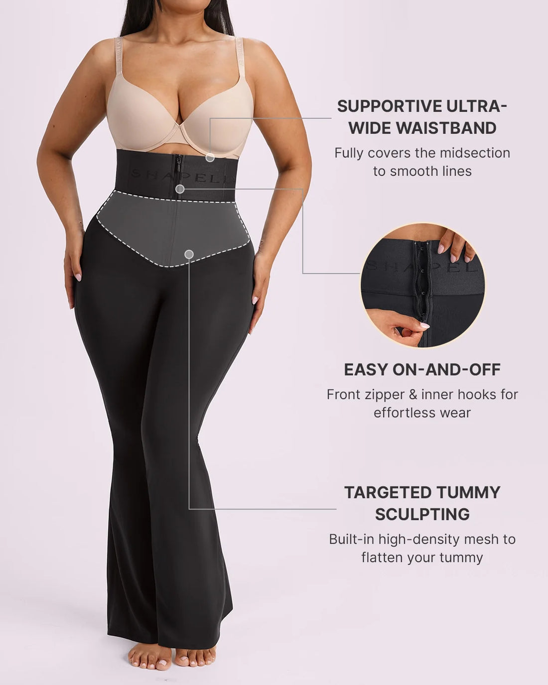 High-Waisted Tummy Control Flare Leggings - Black