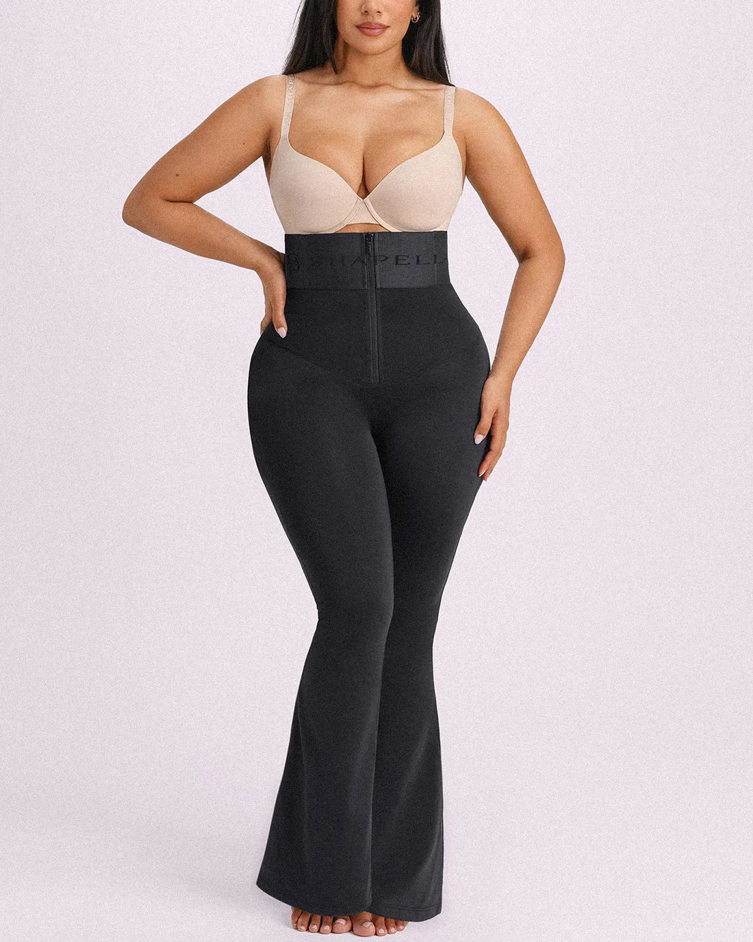 High-Waisted Tummy Control Flare Leggings - Black