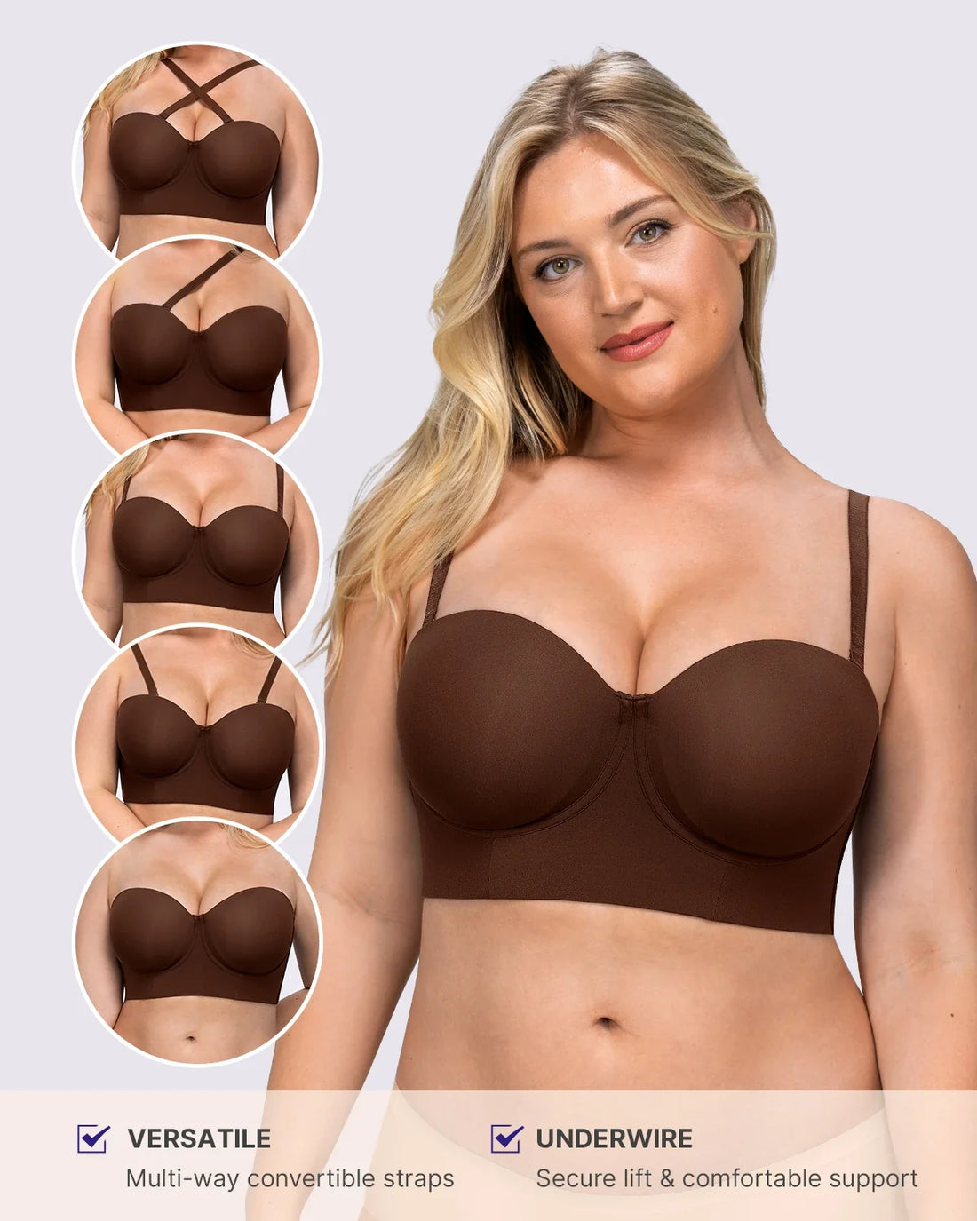 Smoothing Strapless Convertible Bra - Brown