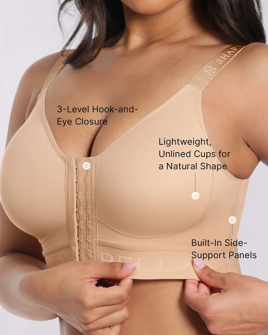 Unlined Wireless Front-Closure Bra - Beige