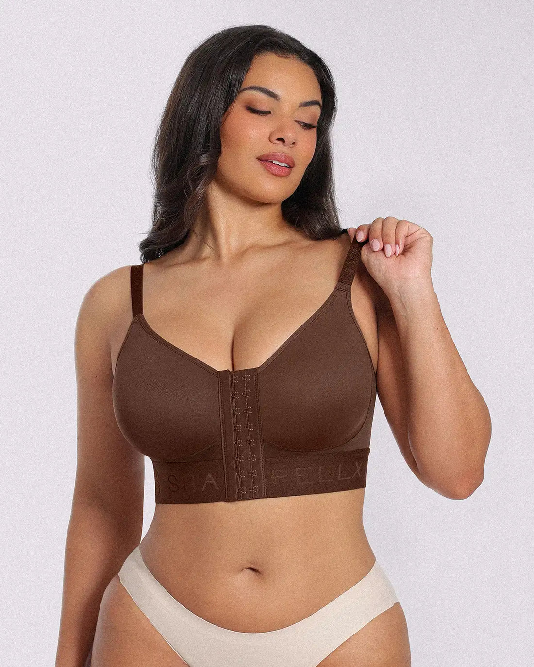 Unlined Wireless Front-Closure Bra - Brown
