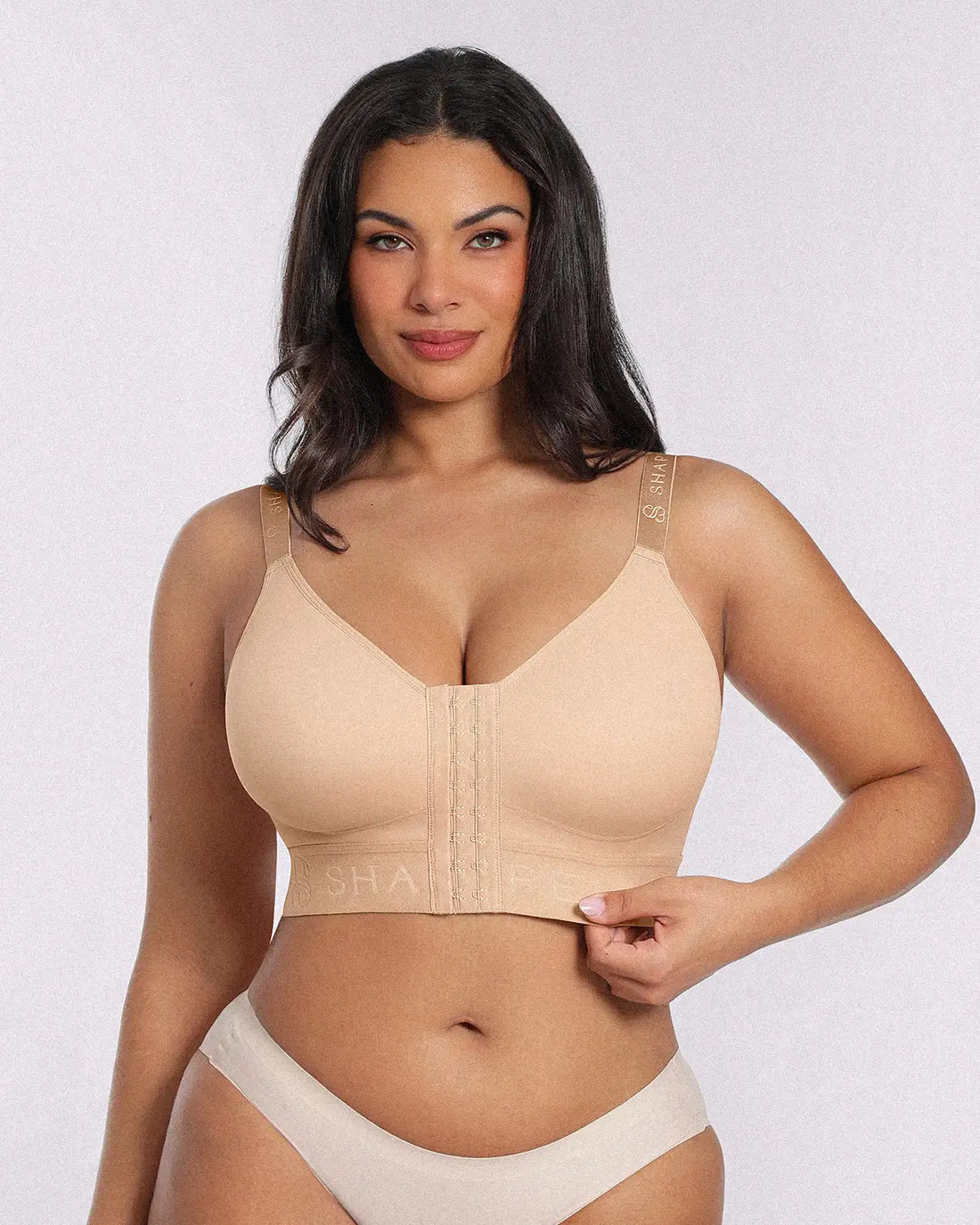 Unlined Wireless Front-Closure Bra - Beige