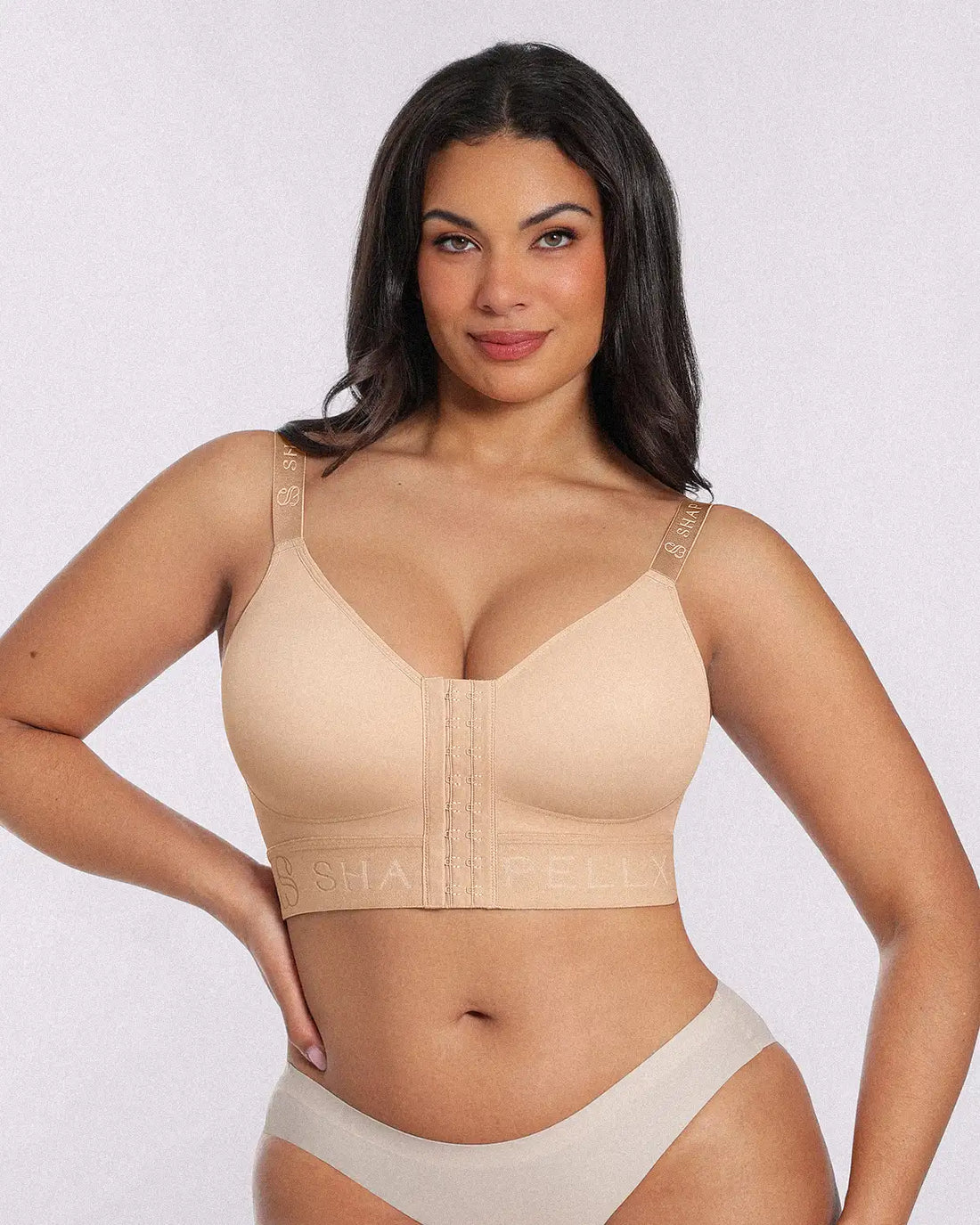 Unlined Wireless Front-Closure Bra - Beige