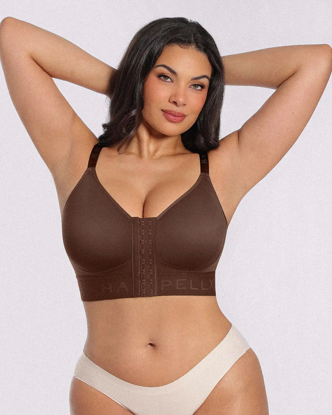 Unlined Wireless Front-Closure Bra - Brown