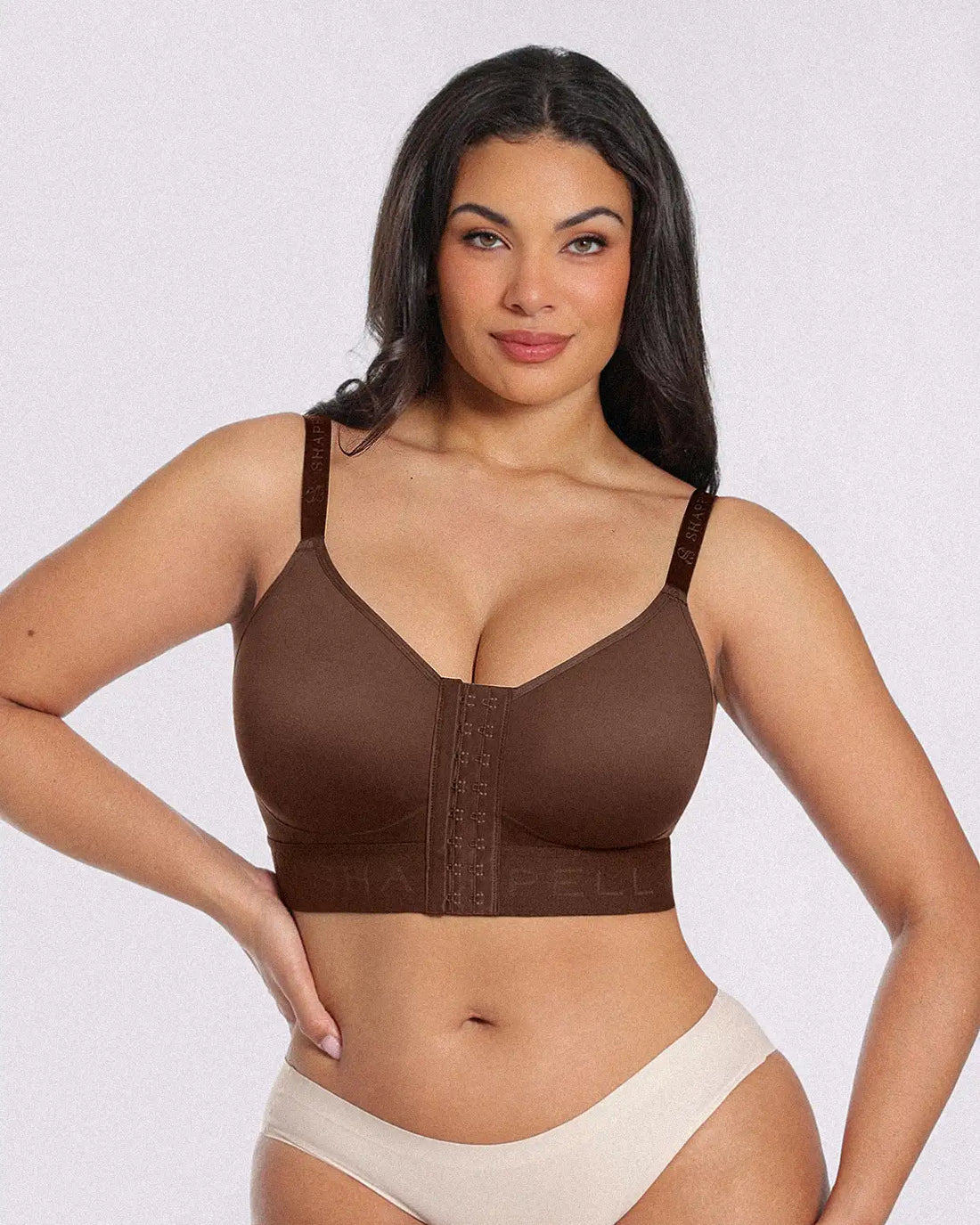 Unlined Wireless Front-Closure Bra - Brown
