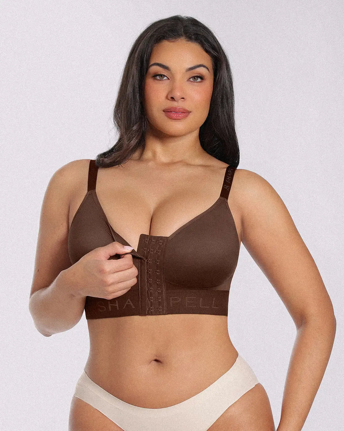Unlined Wireless Front-Closure Bra - Brown
