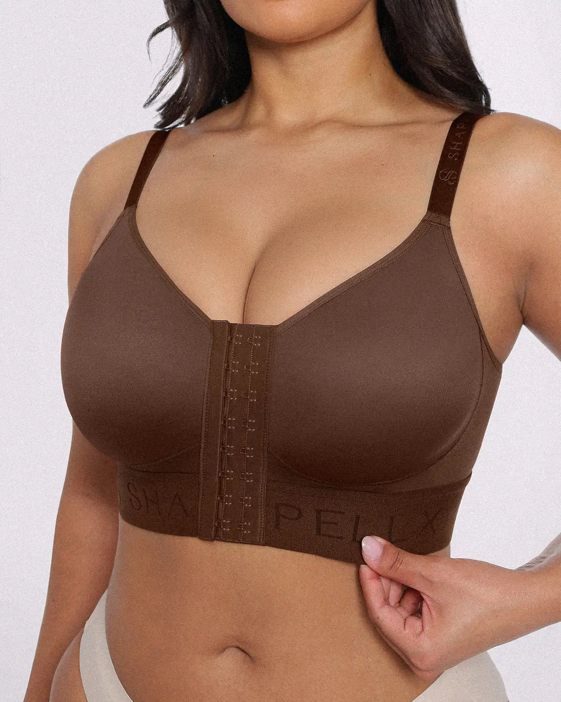 Unlined Wireless Front-Closure Bra - Brown