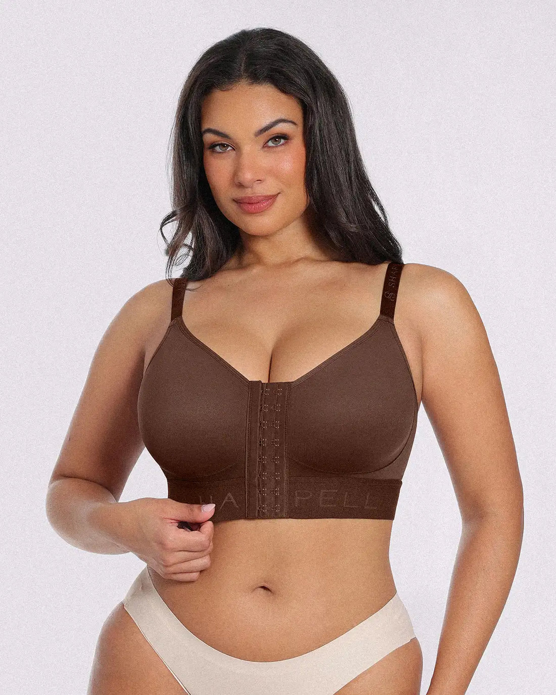 Unlined Wireless Front-Closure Bra - Brown