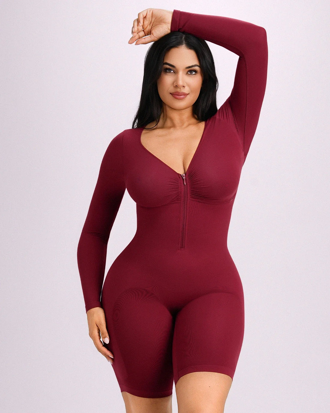 Long Sleeve Zip-Front Bodysuit - Garnet