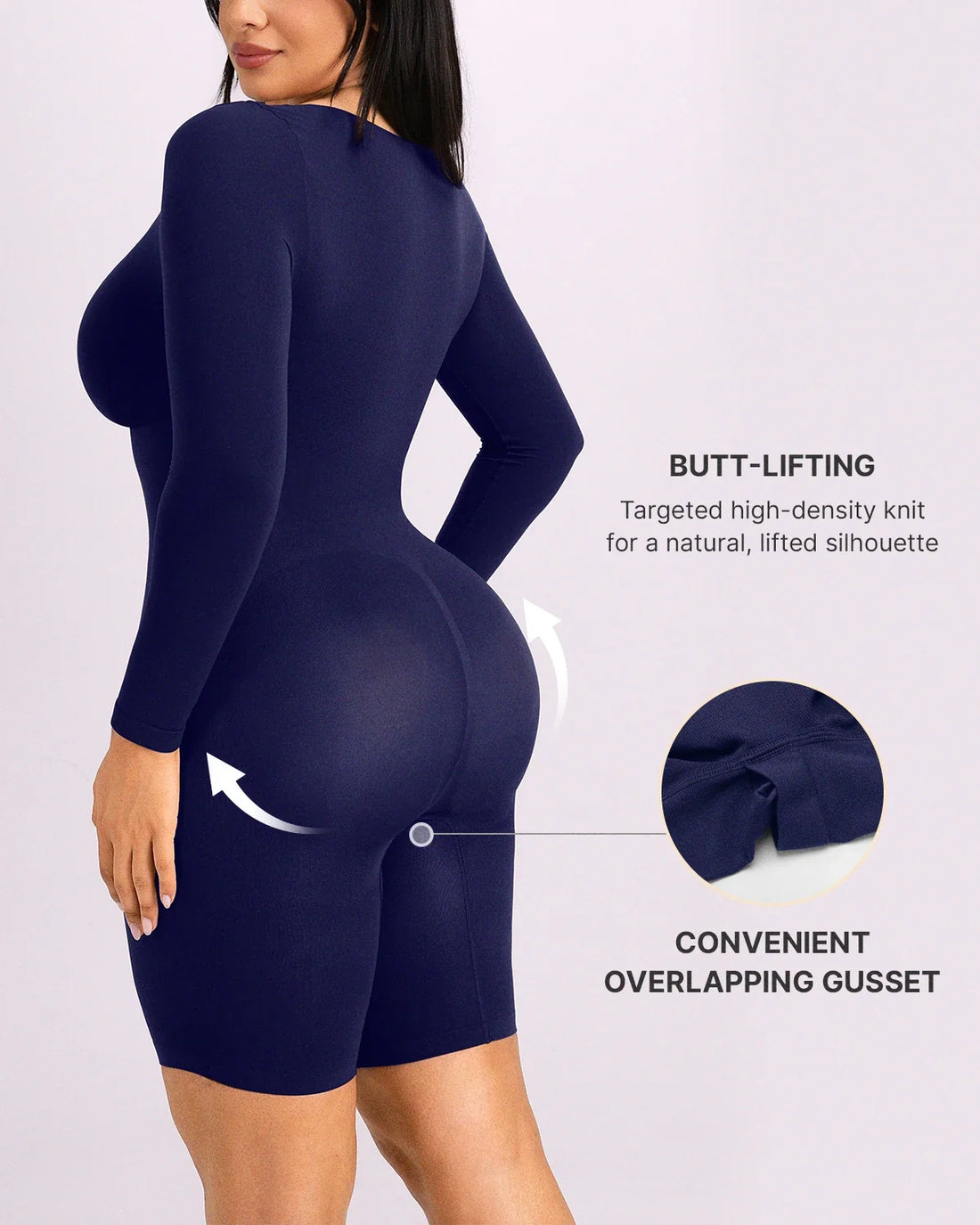 Long Sleeve Zip-Front Bodysuit - Navy Blue