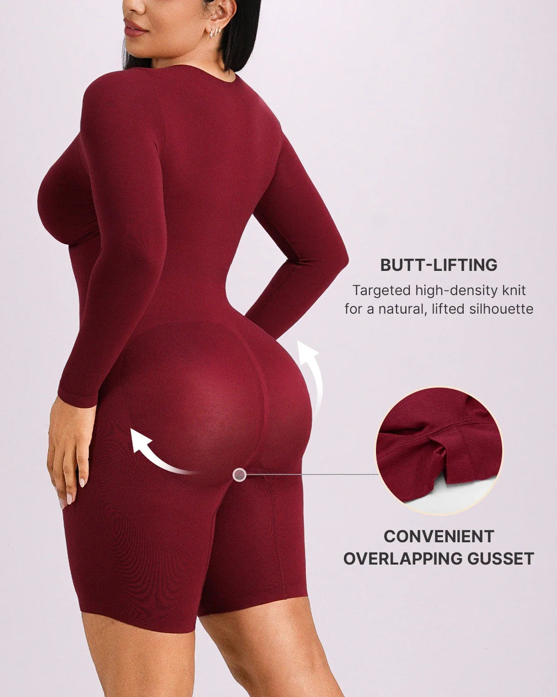 Long Sleeve Zip-Front Bodysuit - Garnet