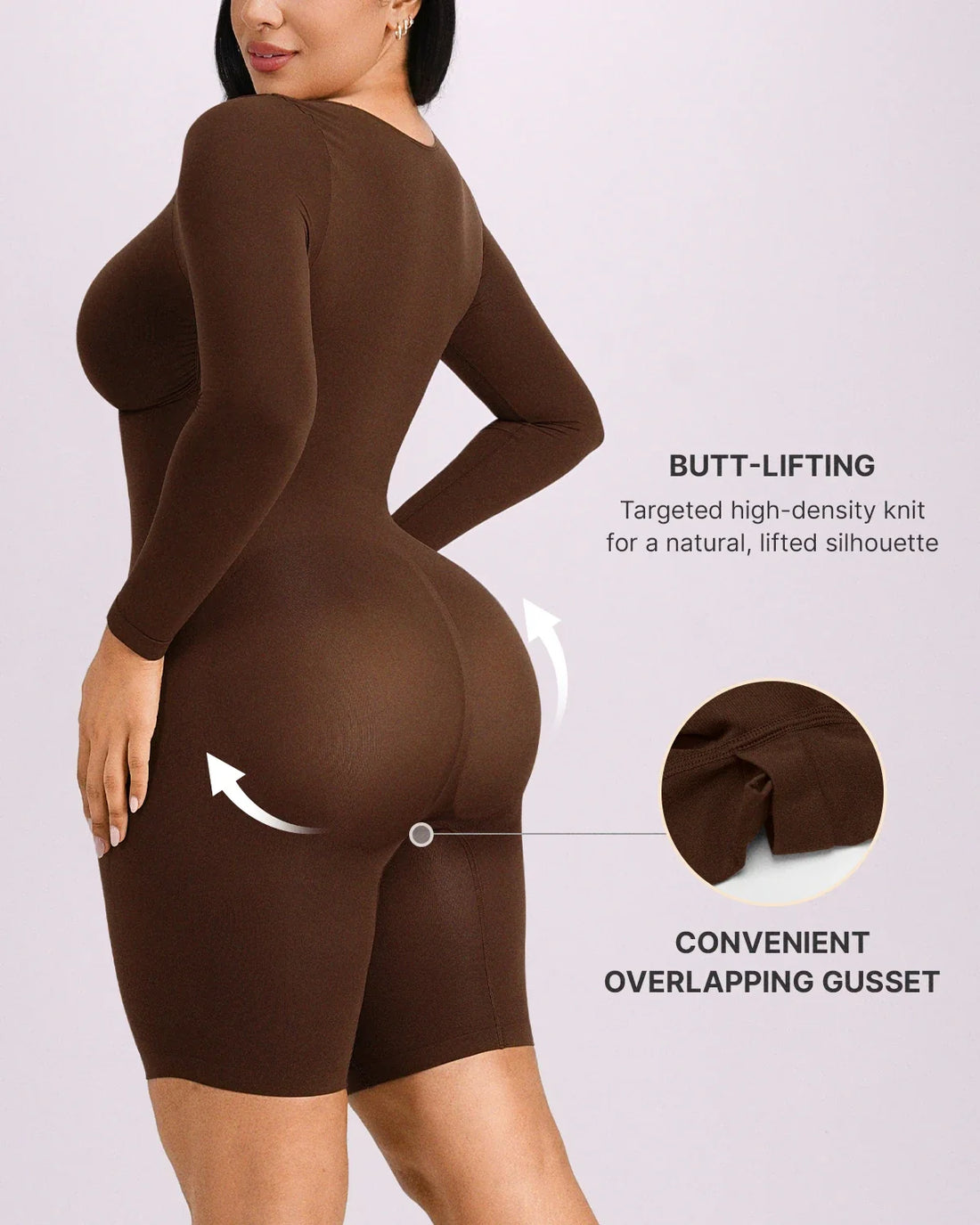 Long Sleeve Zip-Front Bodysuit - Brown