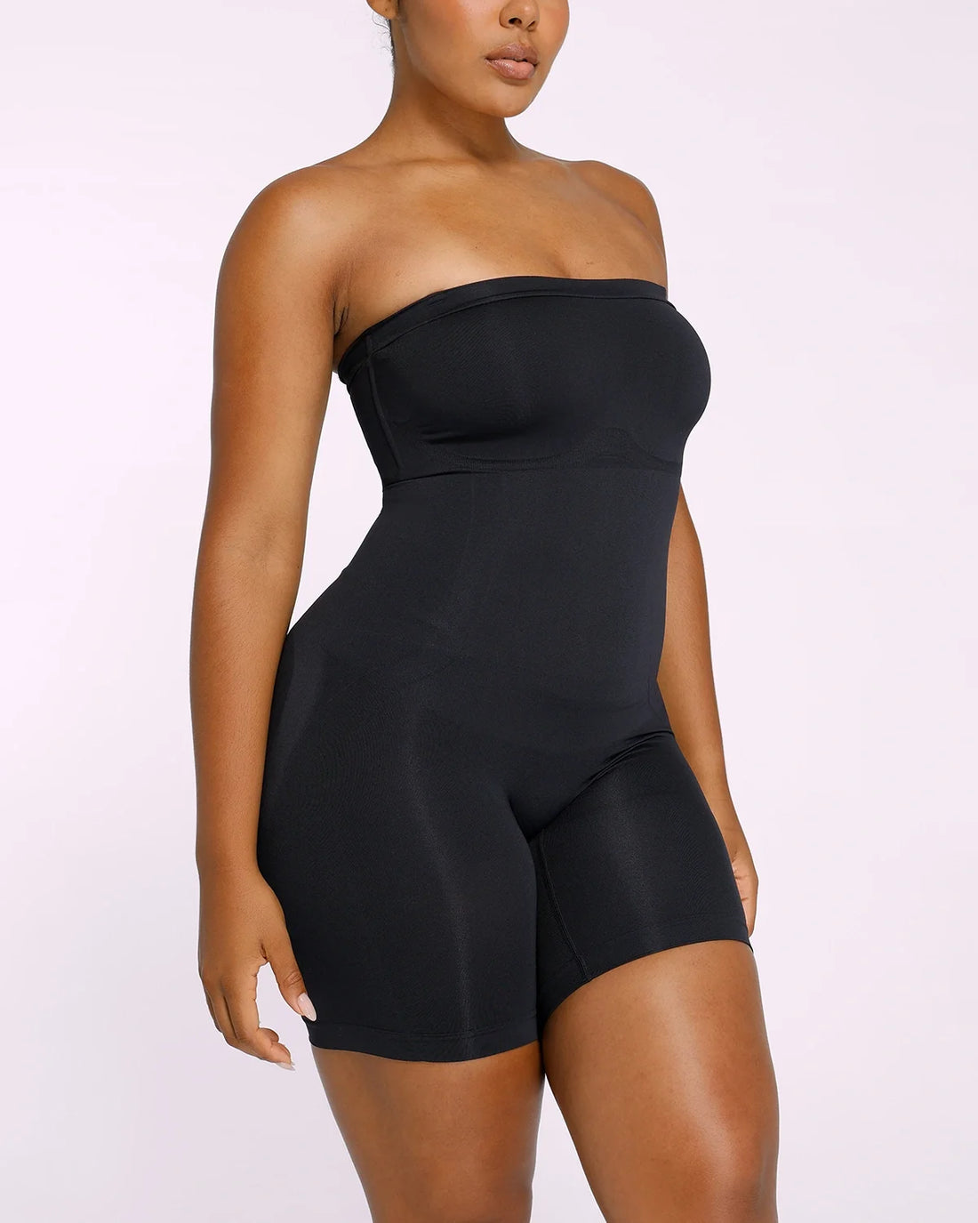 Seamless Contour Strapless Mid Thigh Bodysuit - Black