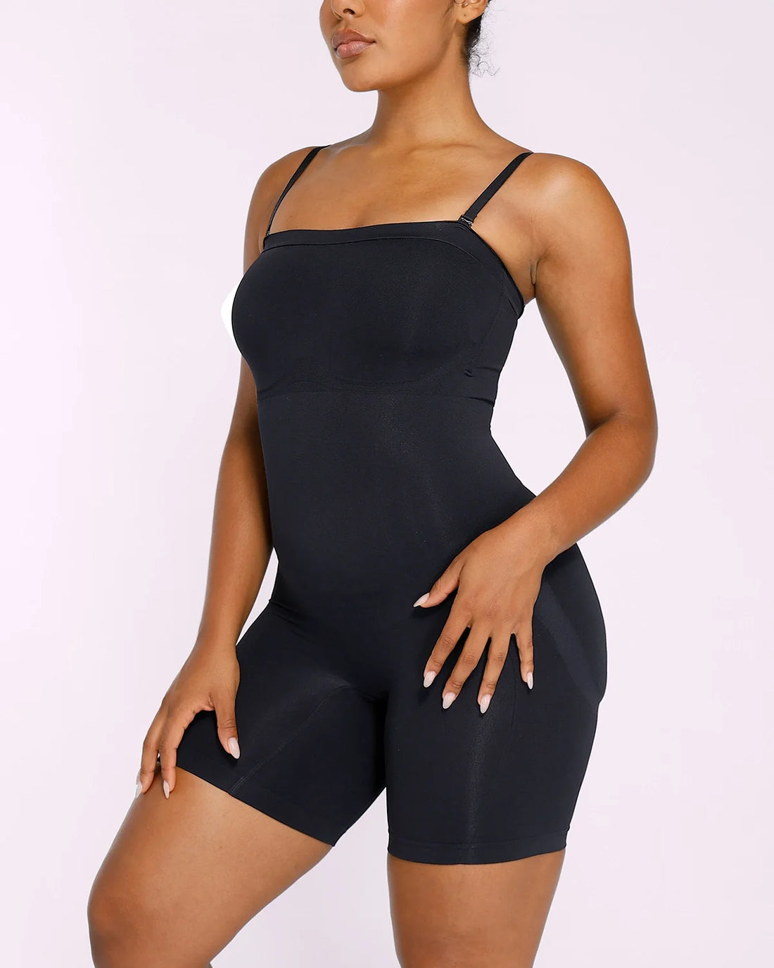Seamless Contour Strapless Mid Thigh Bodysuit - Black