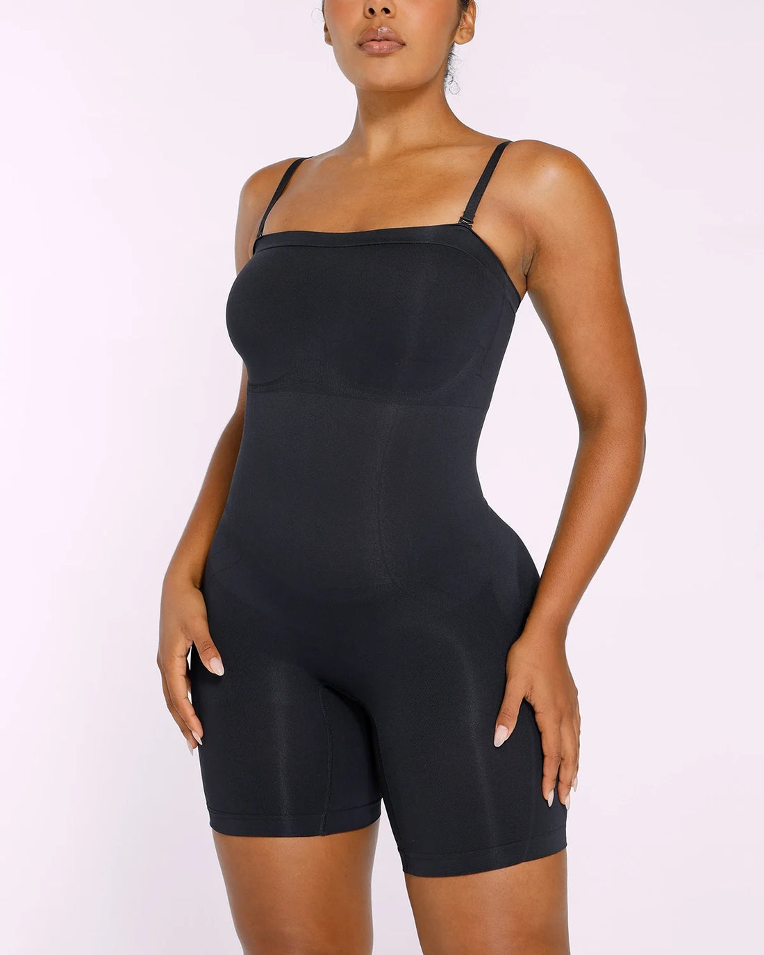 Seamless Contour Strapless Mid Thigh Bodysuit - Black