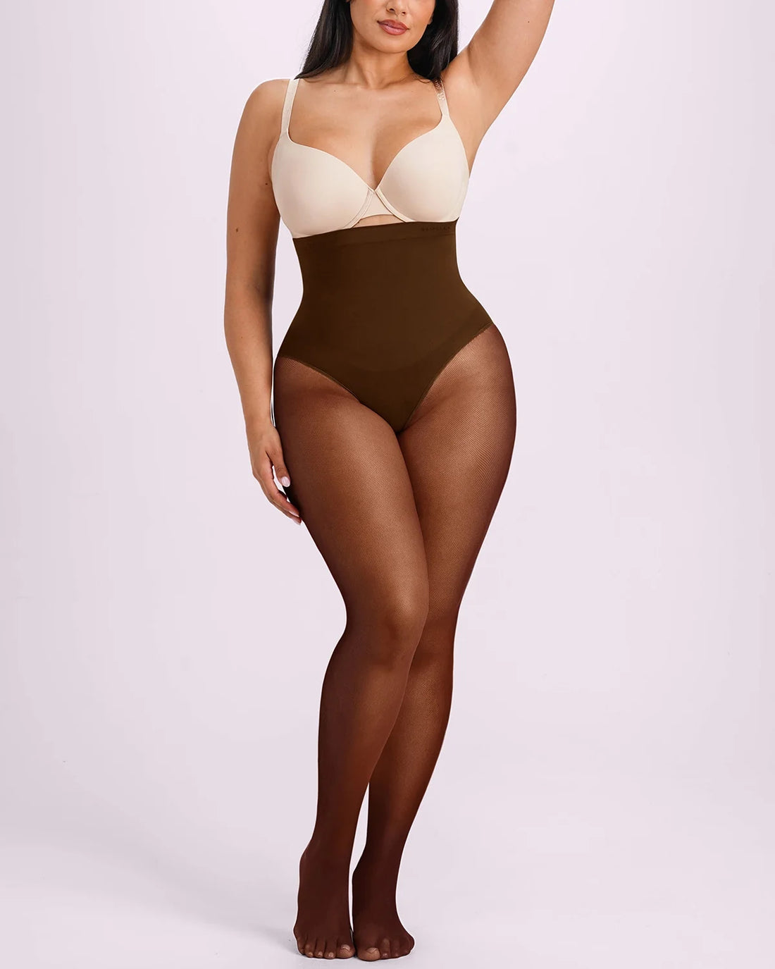 High-Waisted Micronet Shaping Tights - Brown