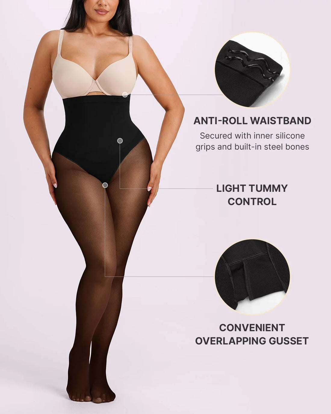 High-Waisted Micronet Shaping Tights - Black