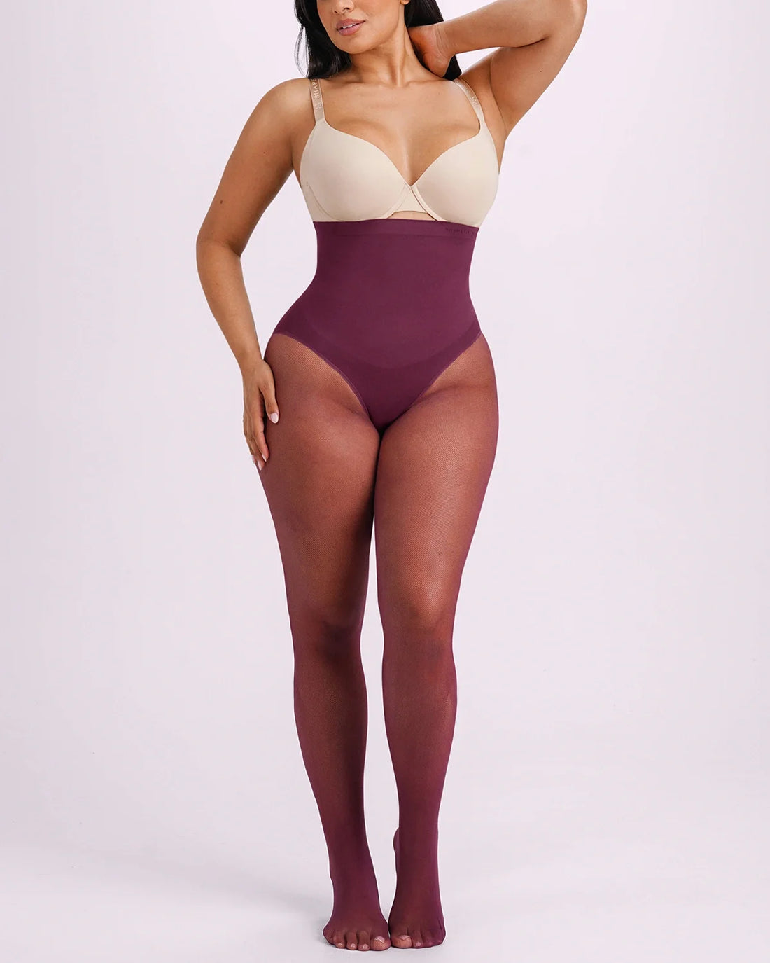 High-Waisted Micronet Shaping Tights - Deep Berry