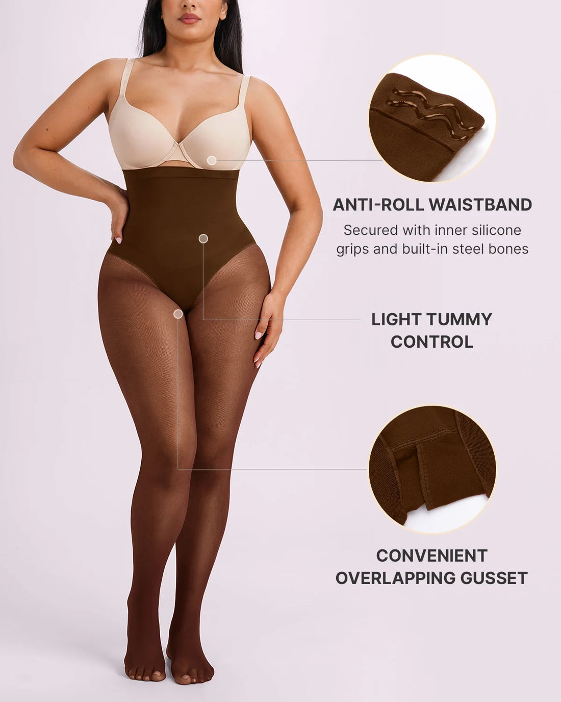 High-Waisted Micronet Shaping Tights - Brown