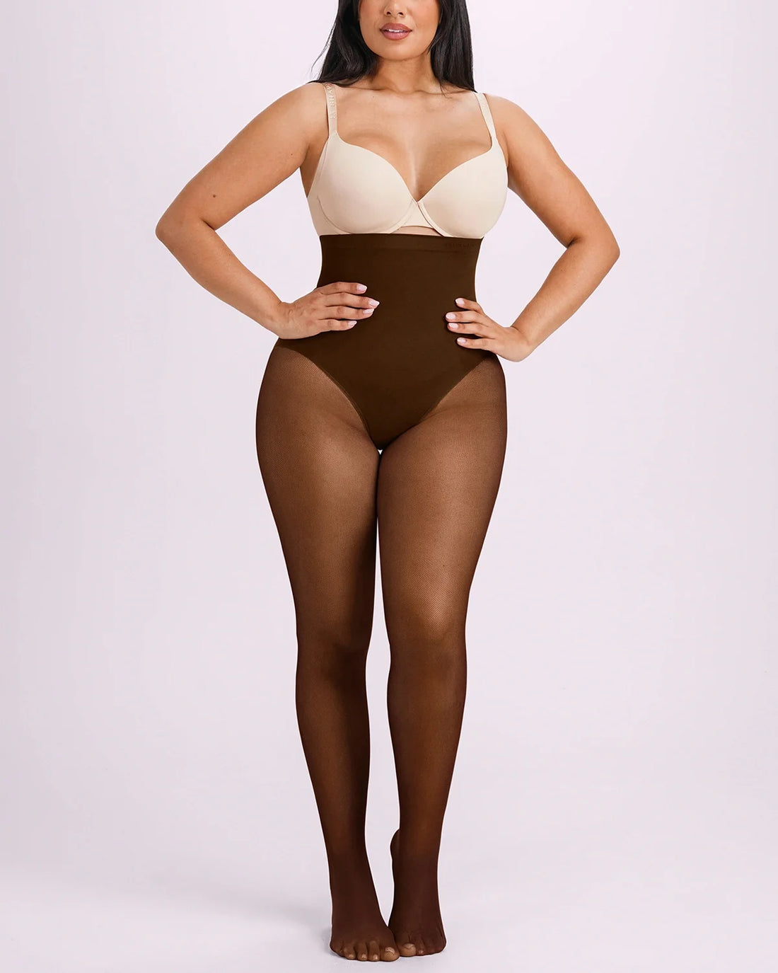 High-Waisted Micronet Shaping Tights - Brown