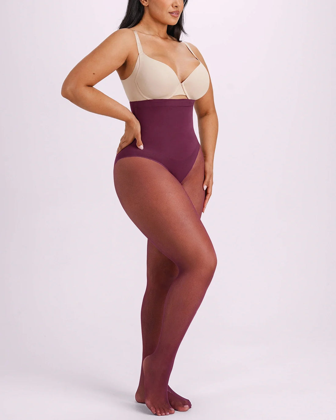 High-Waisted Micronet Shaping Tights - Deep Berry