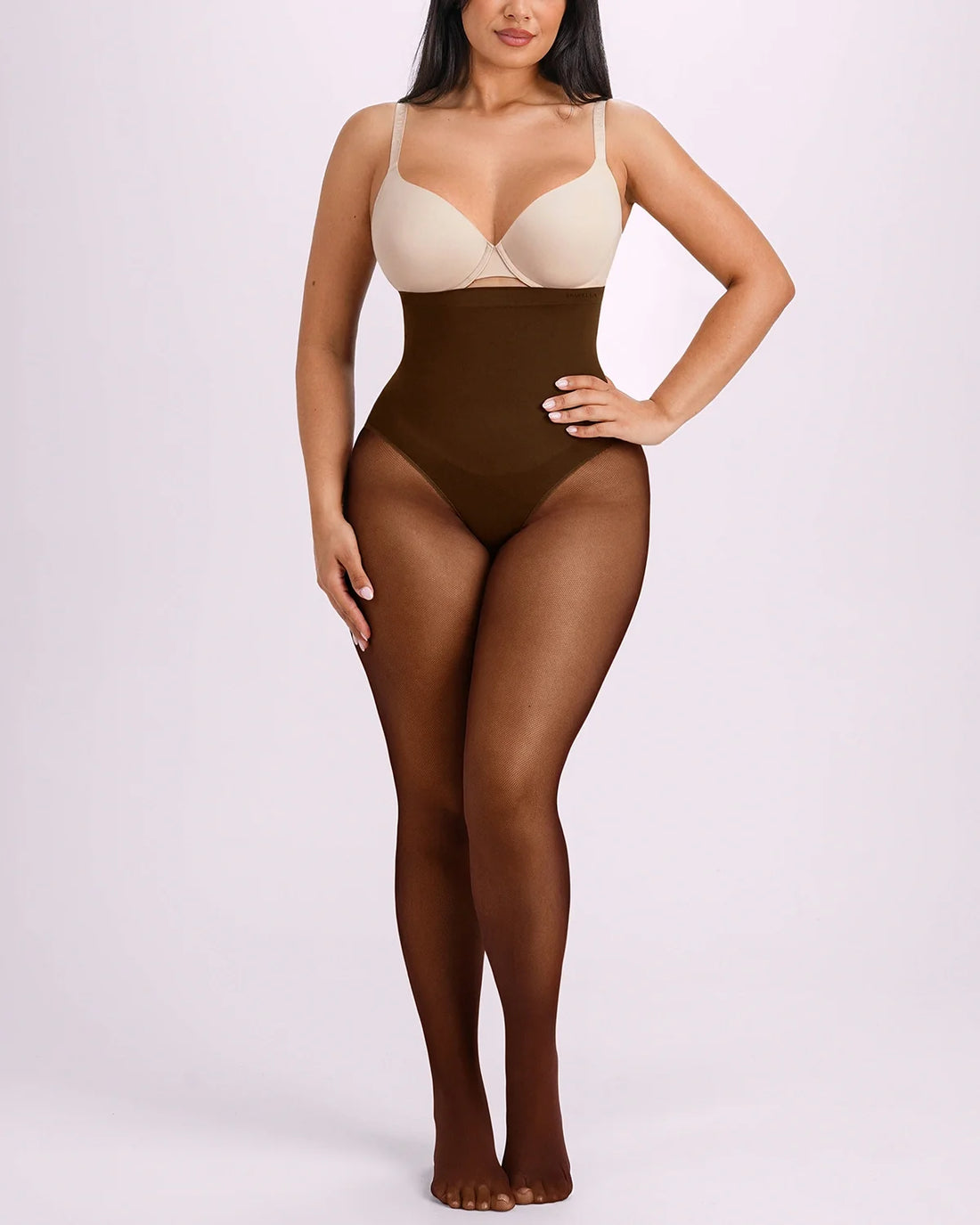 High-Waisted Micronet Shaping Tights - Brown