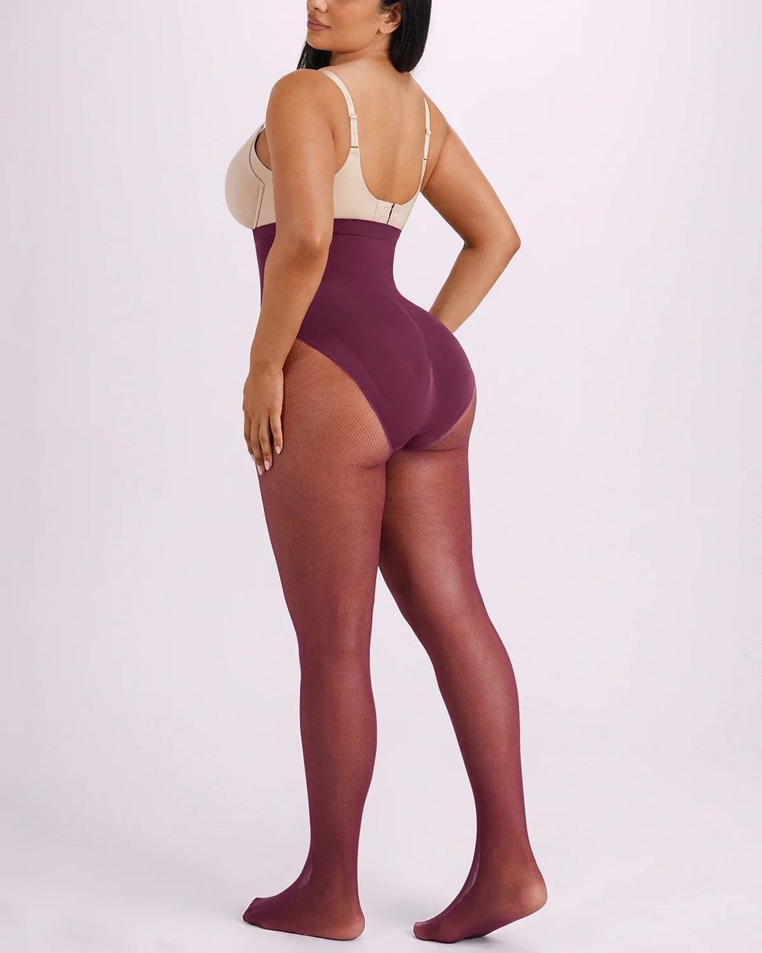 High-Waisted Micronet Shaping Tights - Deep Berry