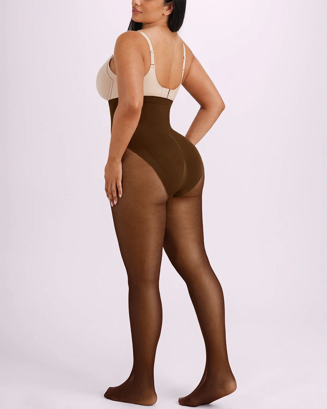 High-Waisted Micronet Shaping Tights - Brown