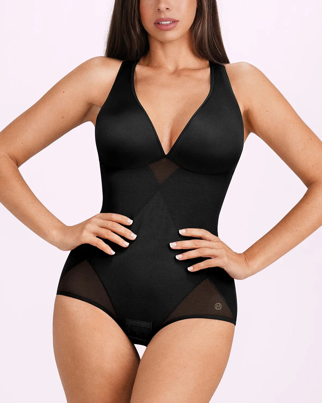 MeshSmooth™ V-Neck Sculpting Brief Bodysuit - Black