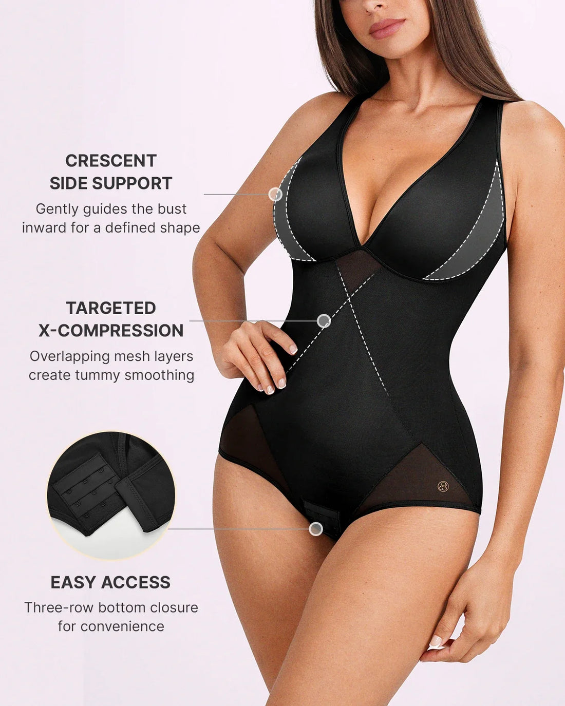 MeshSmooth™ V-Neck Sculpting Brief Bodysuit - Black
