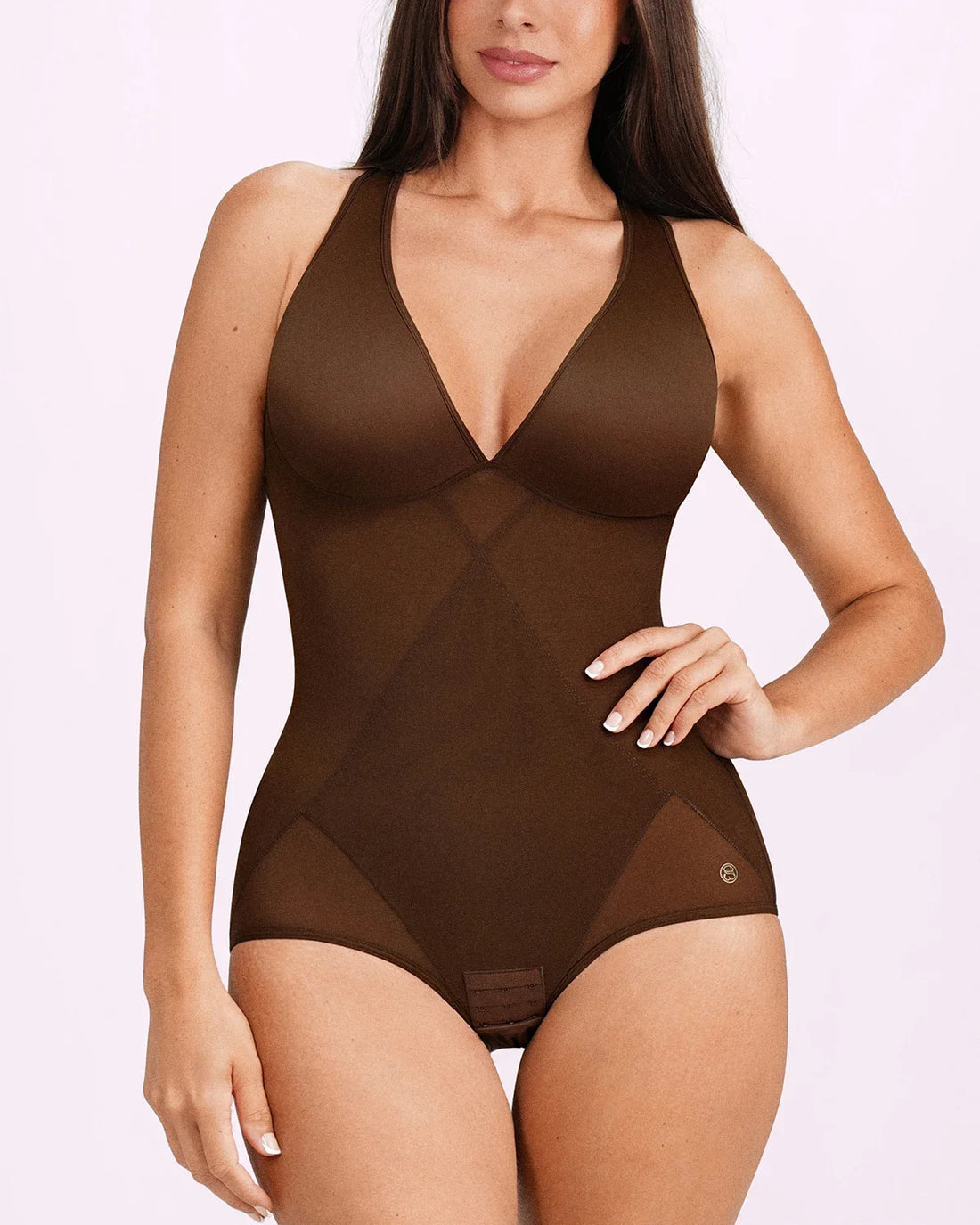 MeshSmooth™ V-Neck Sculpting Brief Bodysuit - Brown