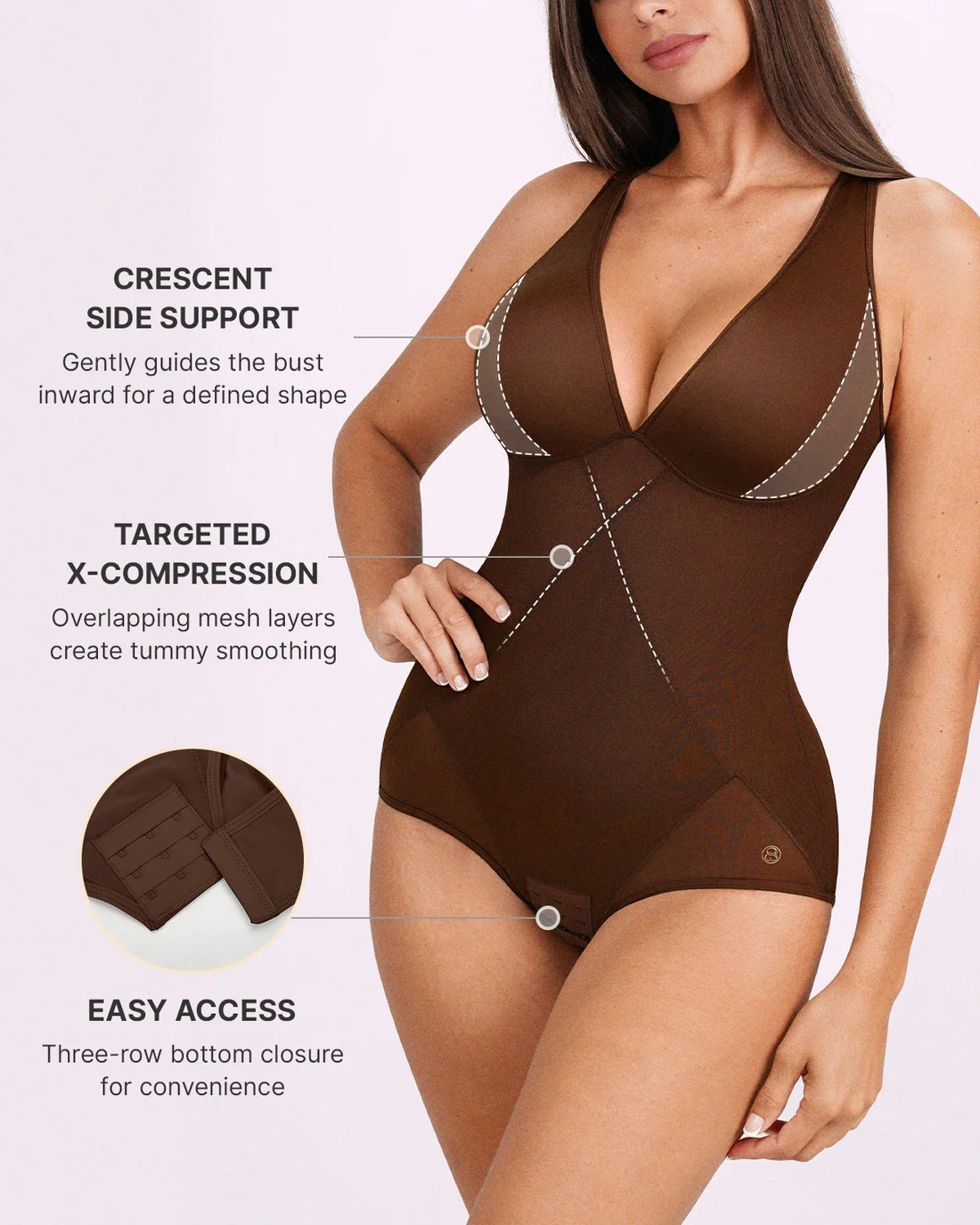 MeshSmooth™ V-Neck Sculpting Brief Bodysuit - Brown
