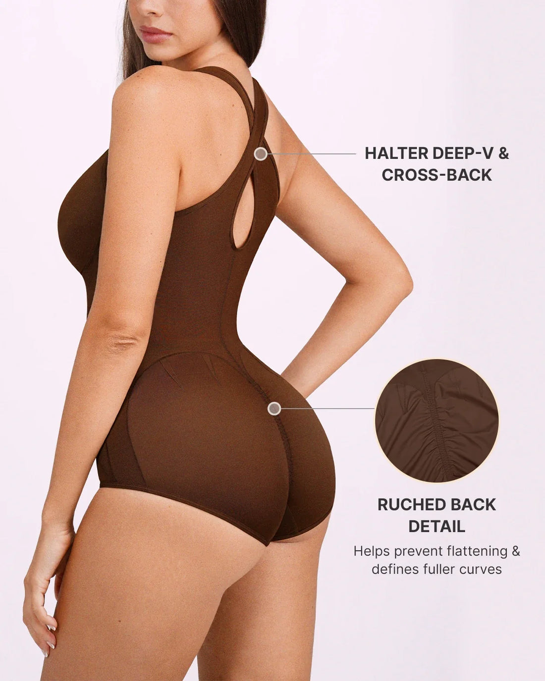 MeshSmooth™ V-Neck Sculpting Brief Bodysuit - Brown