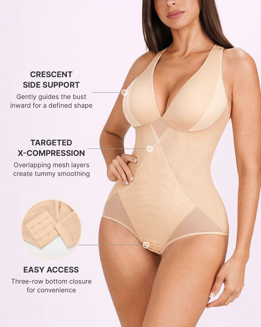 MeshSmooth™ V-Neck Sculpting Brief Bodysuit - Beige