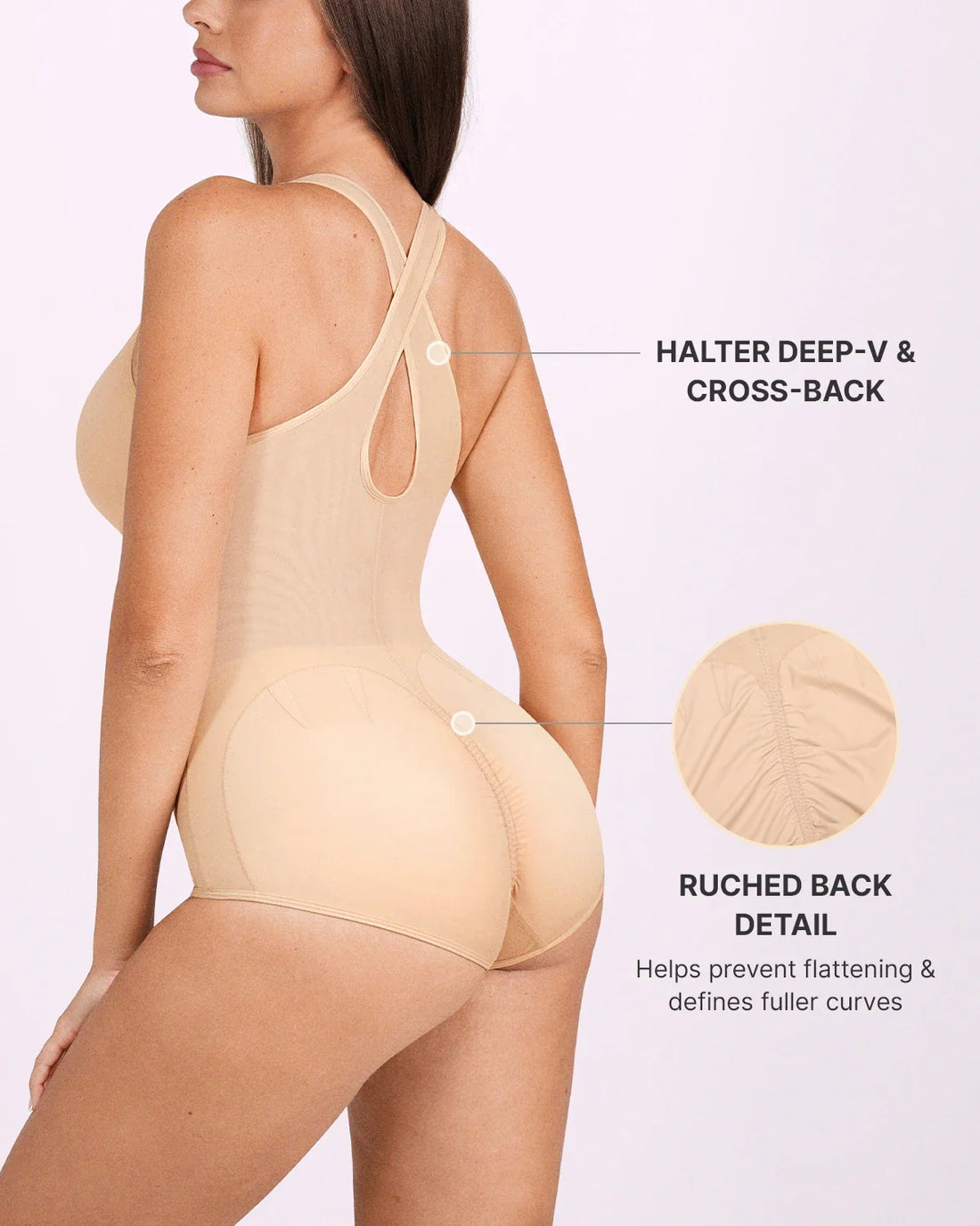 MeshSmooth™ V-Neck Sculpting Brief Bodysuit - Beige