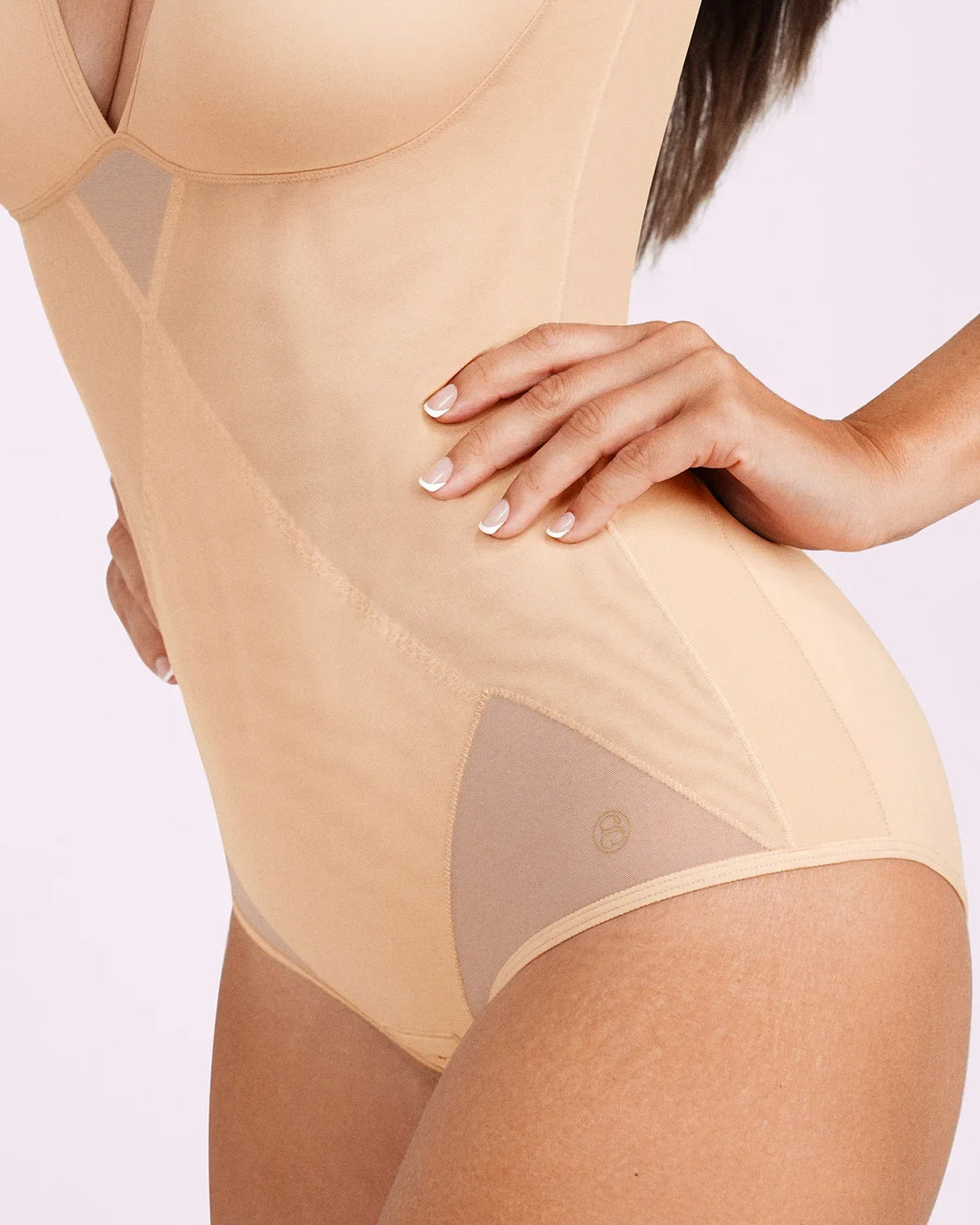 MeshSmooth™ V-Neck Sculpting Brief Bodysuit - Beige