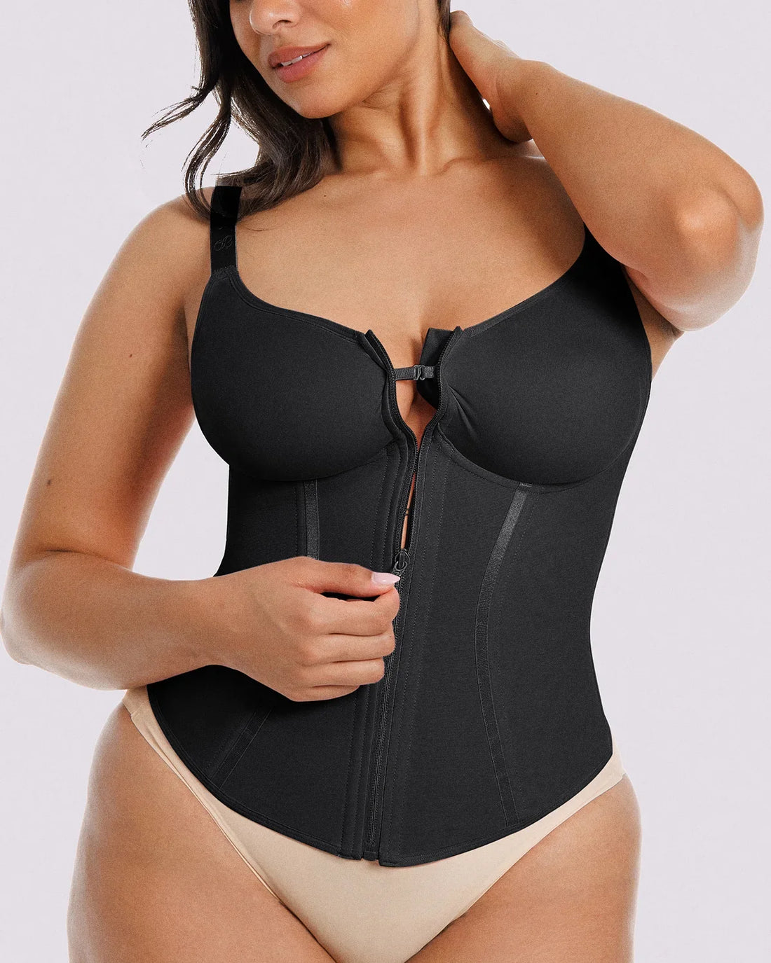 Tummy Control Corset Top - Black