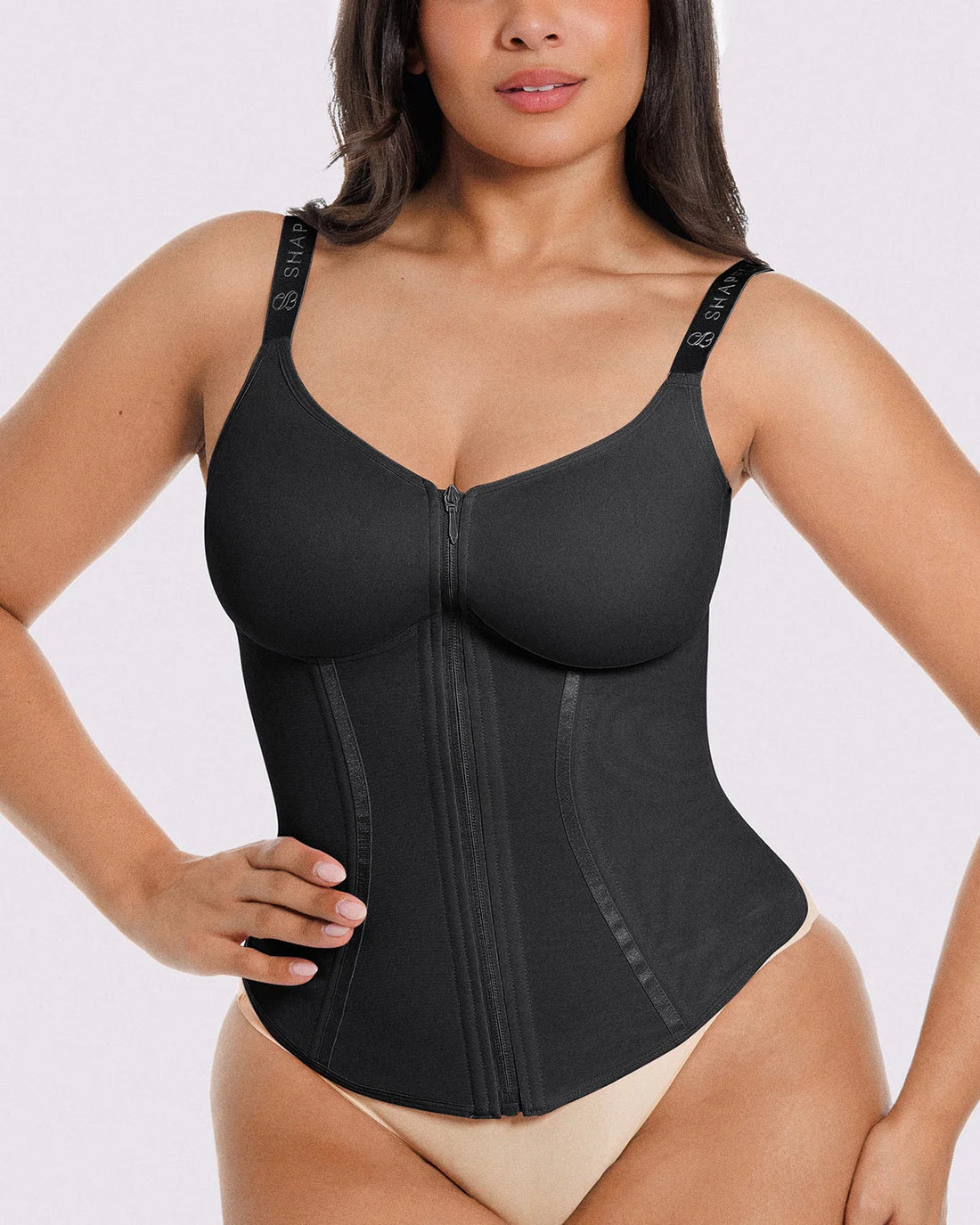 Long Sleeve Tummy Control Corset Top - Black