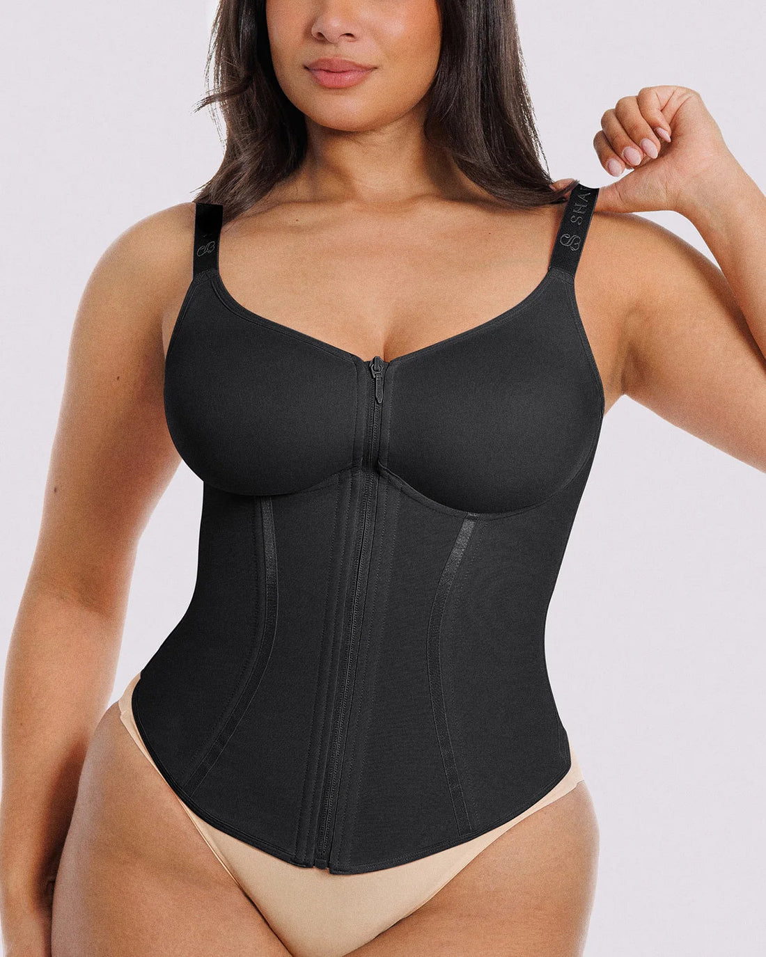 Long Sleeve Tummy Control Corset Top - Black