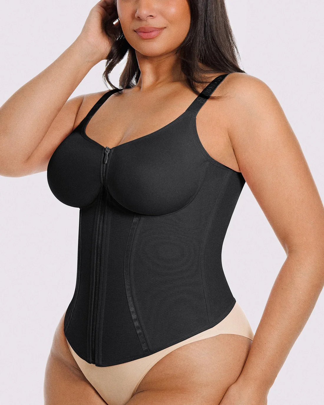 Long Sleeve Tummy Control Corset Top - Black