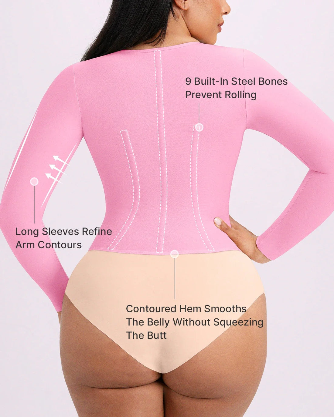 Long Sleeve Tummy Control Corset Top - Lavender Pink
