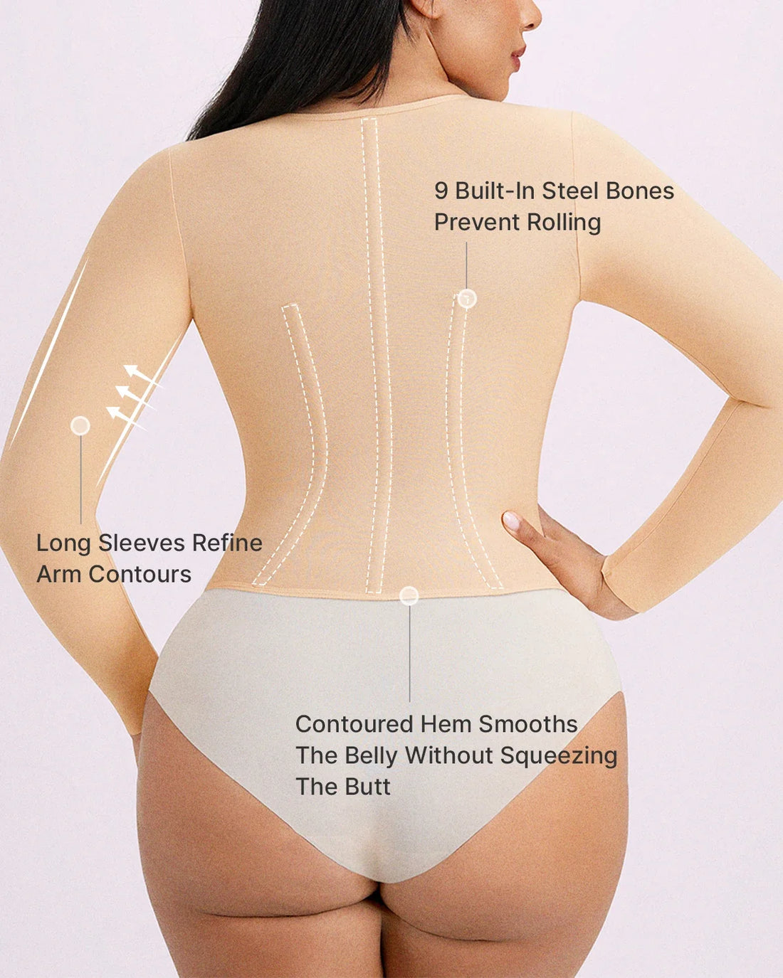 Long Sleeve Tummy Control Corset Top - Beige