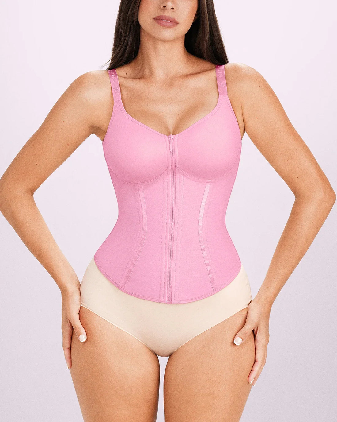 Long Sleeve Tummy Control Corset Top - Lavender Pink