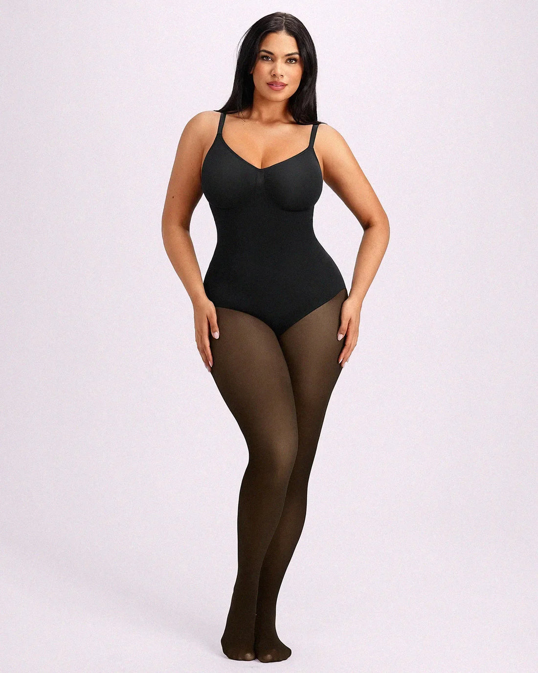 Sheer-Look Thermal Full Body Tights - Black Nude