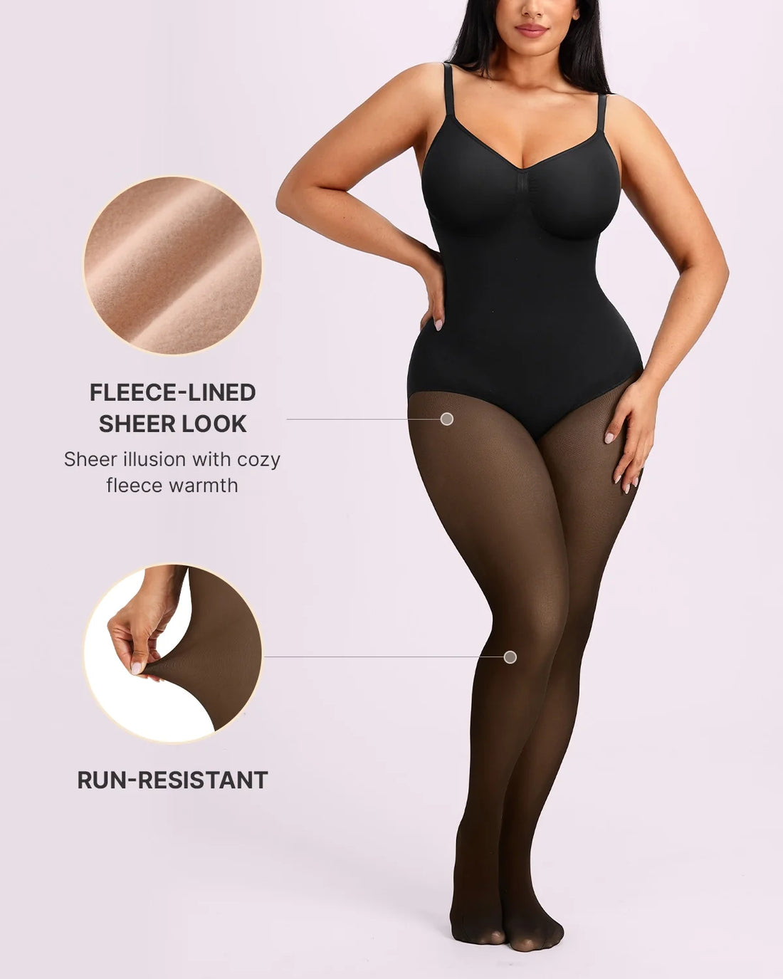 Sheer-Look Thermal Full Body Tights - Black Nude