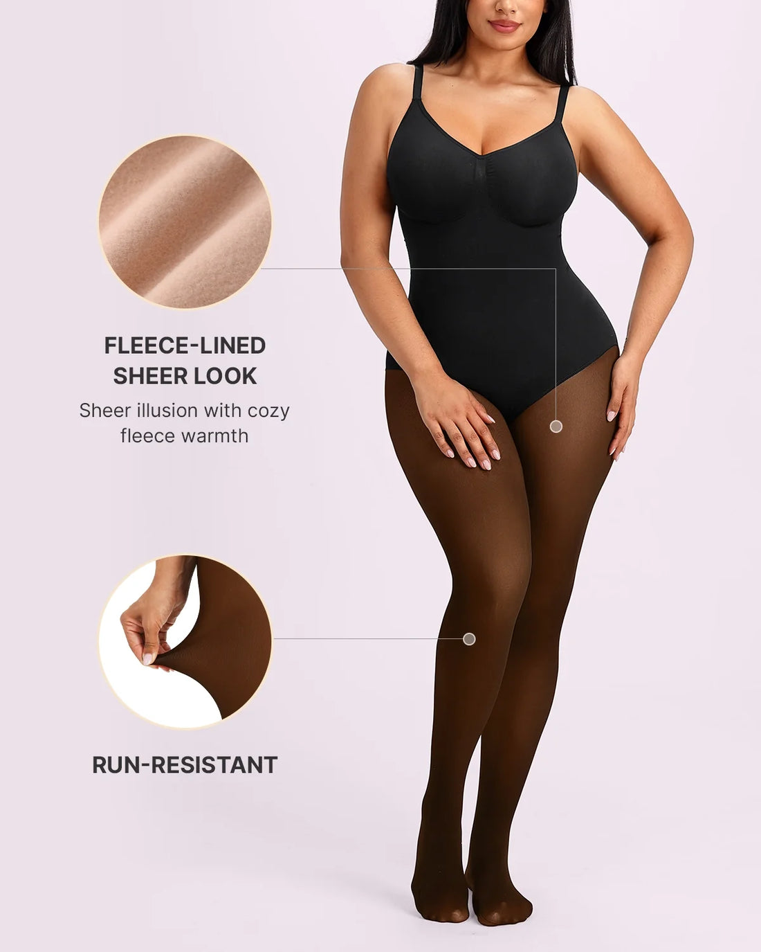 Sheer-Look Thermal Full Body Tights - Black Mocha