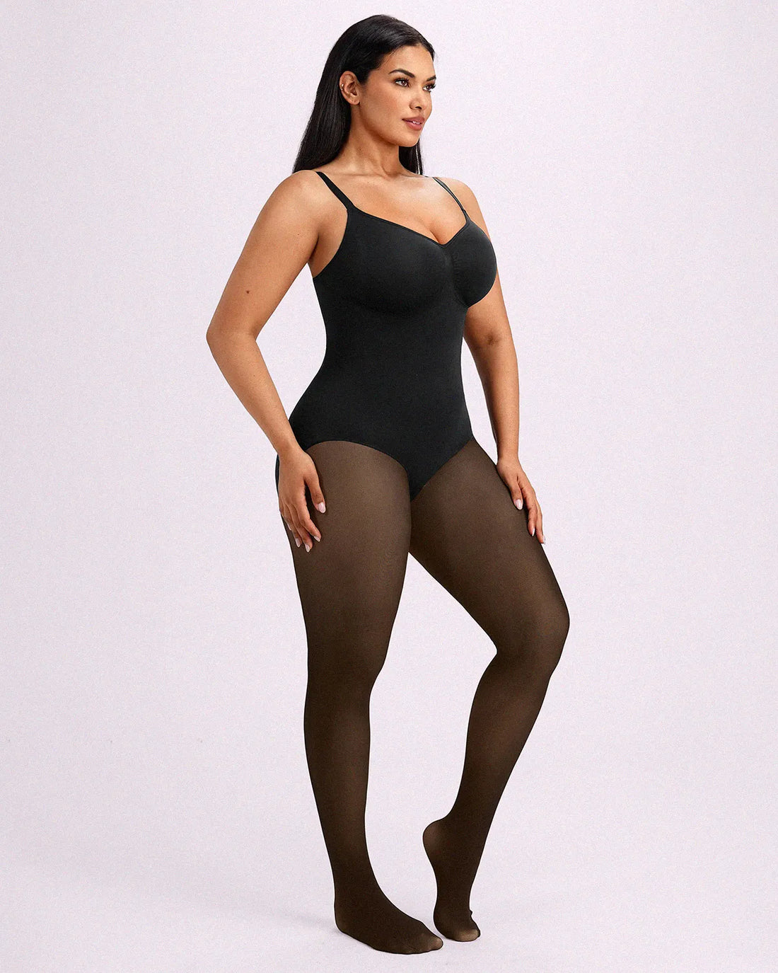 Sheer-Look Thermal Full Body Tights - Black Nude